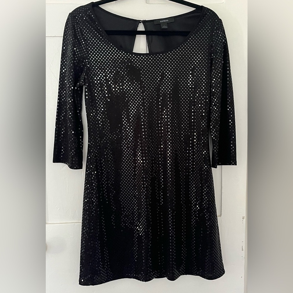 Black sequin sheath dress from Express, size small